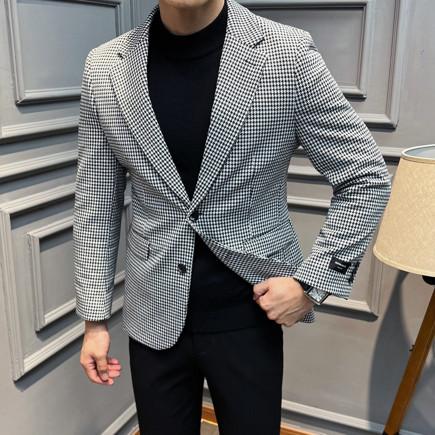 秋冬修身格子西装时尚西装千鸟格时尚休闲西装外套上衣DX66-P155，男装西服套装，星座197