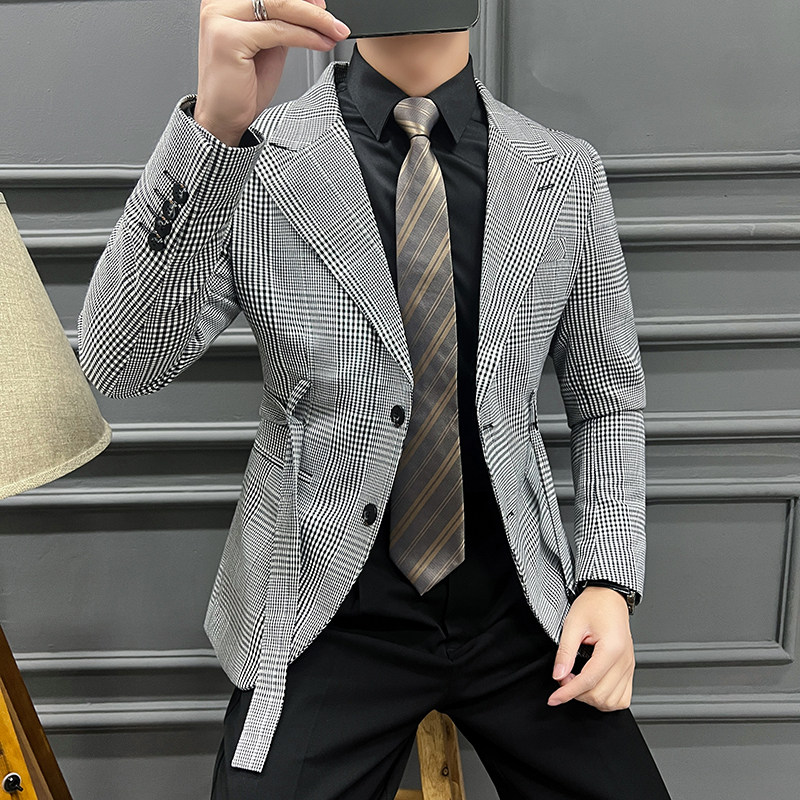 2025春装网红经典复古格子西装千鸟格小西服男士外套DX2209-P138,男装西服套装,星座197