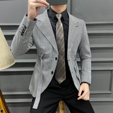 2025春装网红经典复古格子西装千鸟格小西服男士外套DX2209-P138，男装西服套装，星座197