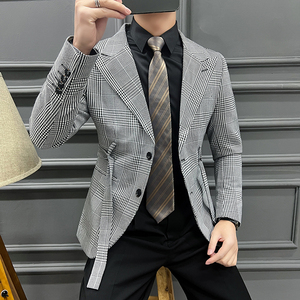 2025春装网红经典复古格子西装千鸟格小西服男士外套DX2209-P138图片