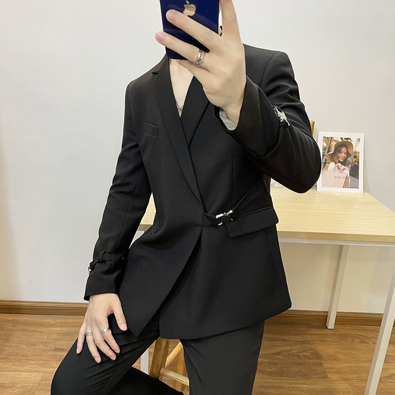 2024秋冬金属卡扣经典复古西装斜口小西服男网红外套DX2210-P160,男装西服,星座197