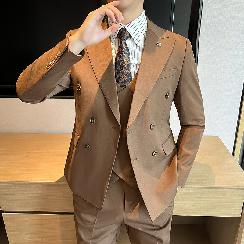 高品质双排扣西装套装商务正装男三件套蓝色西服SJT5502-P285,男装西服套装,星座197