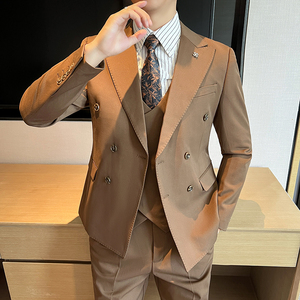 高品质   双排扣西装套装商务正装男三件套蓝色西服SJT5502-P285图片