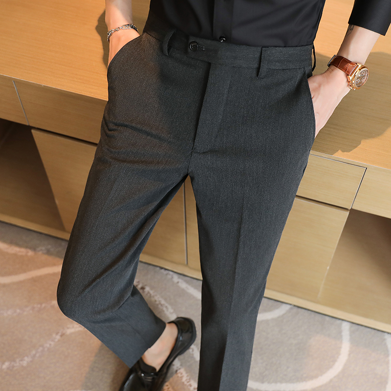新款大码职业正装百搭时尚气质绅士小脚休闲中灰西裤XK2401-P60，男装西裤，星座197