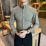 高品质定制面料痞帅细条纹白色男士扣领衬衣白色CS027-P88，男装衬衫，星座197