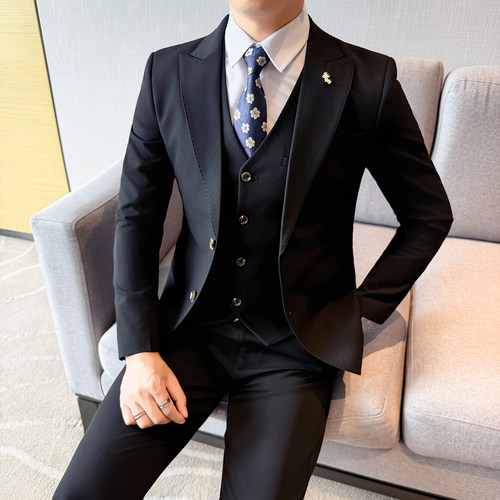 秋冬新款二粒扣西装男套装三件套商务通勤正装礼服 SJT5517-P290