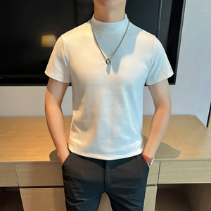 德绒双面绒男士修身短袖t恤圆领高级感弹力白色打底衫DT6619-P40图片