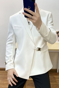 2024秋冬金属卡扣经典复古西装斜口小西服男网红外套DX2210-P160图片
