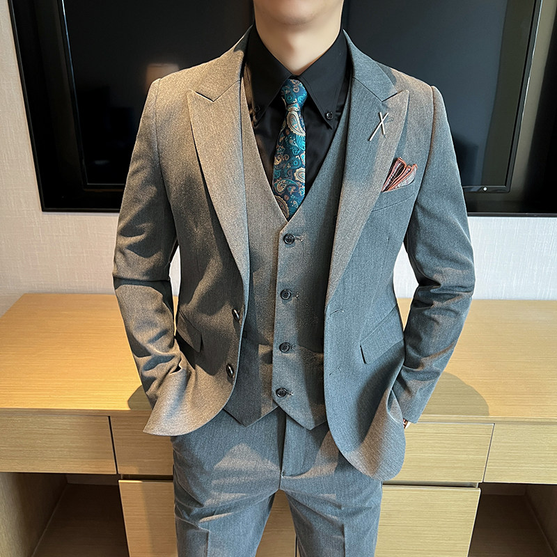 2025新款高品质枪驳领大码男装三件套正品SJT2403-P210,男装西服套装,星座197