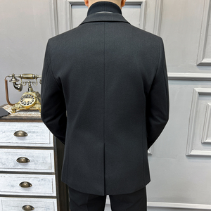 高品质毛呢加厚保暖西装男外套暗条纹 灰色休闲西服DX6692-P155图片