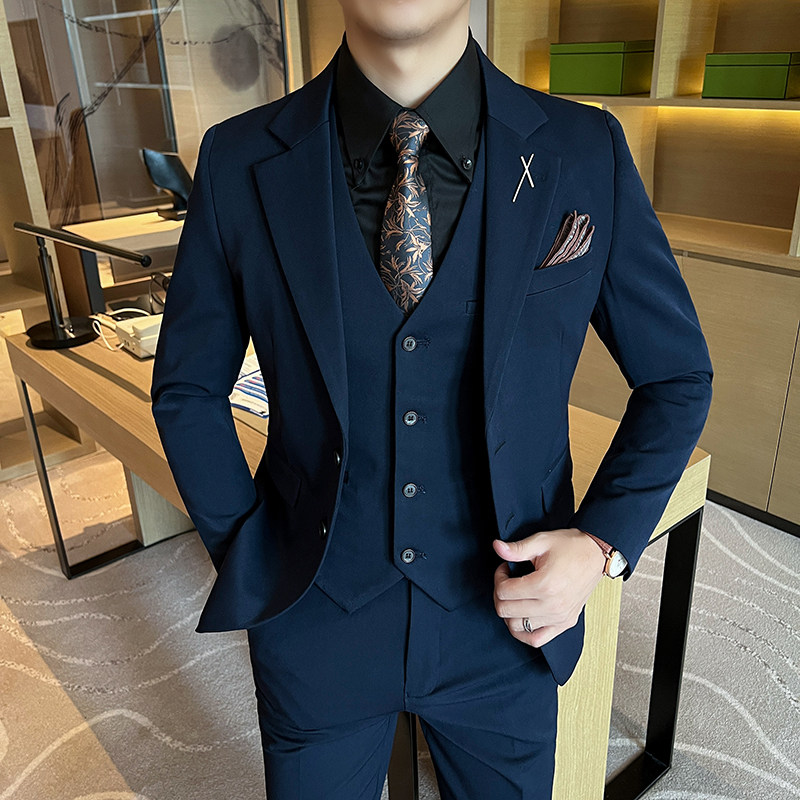 新款高品质大码男装结婚套装商务套装三件套深灰SJT2402-P210,男装休闲套装,星座197