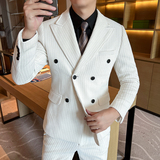 高品质雪尼尔西装男套装双排扣修身小西服咖啡外套LJT2405-P230，男装西服套装，星座197