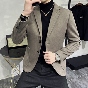 咖啡加厚保暖毛呢西服男士商务休闲呢子西装外套DX2219-特P100图片