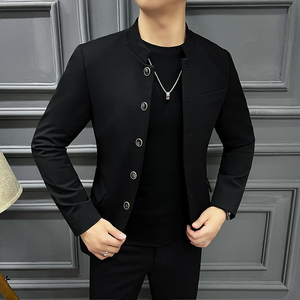 2024春装新款西装外套男立领男士黑T休闲小西服上衣DX2307-P155图片