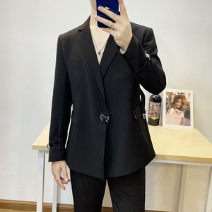 2024秋冬金属卡扣经典复古西装斜口小西服男网红外套DX2210-P160图片