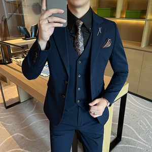 新款 高品质 大码男装 结婚套装商务套装三件套黑色SJT2402-P210图片