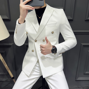 大码高品质双排扣商务西装新郎结婚西服男套装潮LJT2212-P215