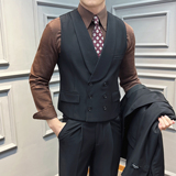 青果领双排扣马甲商务通勤新郎伴郎团杏色马甲套装MJT5502-P135，男装休闲套装，星座197