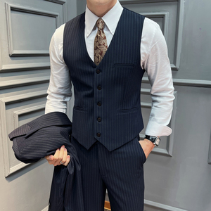 高品质条纹马甲男通勤职业婚礼马夹 藏青色 单件马甲 MJ2501-P60图片