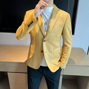 高品质麂皮绒西装外套男修身高级感西服男绿色单西男XZ5533-P155图片