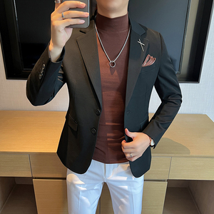 大码男士外套韩版二粒扣新郎西服通勤藏青色 单件西装DX2402-P115图片