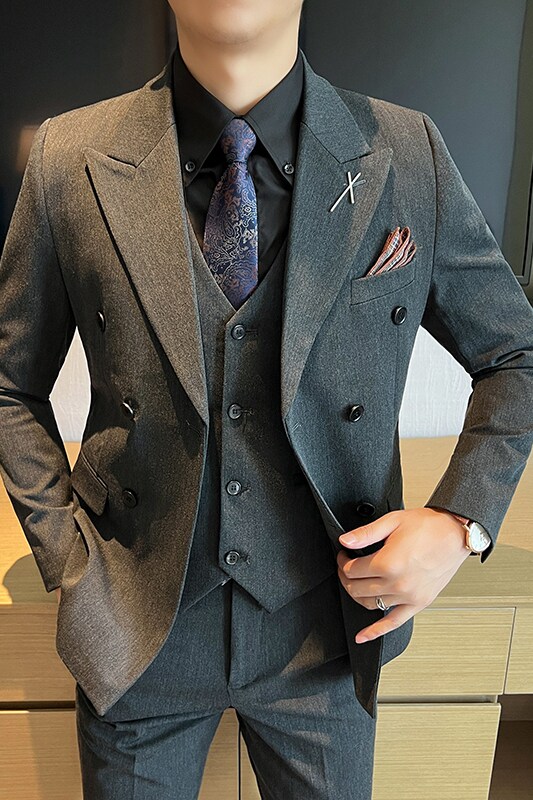 2025高品质大码西装男套装双排扣新郎结婚礼服正品SJT2404-P210,男装西服套装,星座197