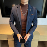 新款高品质修身大码一粒扣西装男套装深灰色二件套LJT2401-P170，男装西服套装，星座197