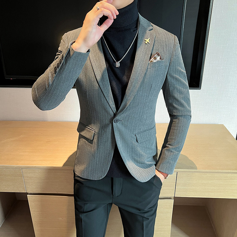 高品质西装男士商务职业一粒扣条纹西服新郎礼服DX6668-P140,男装西服套装,星座197