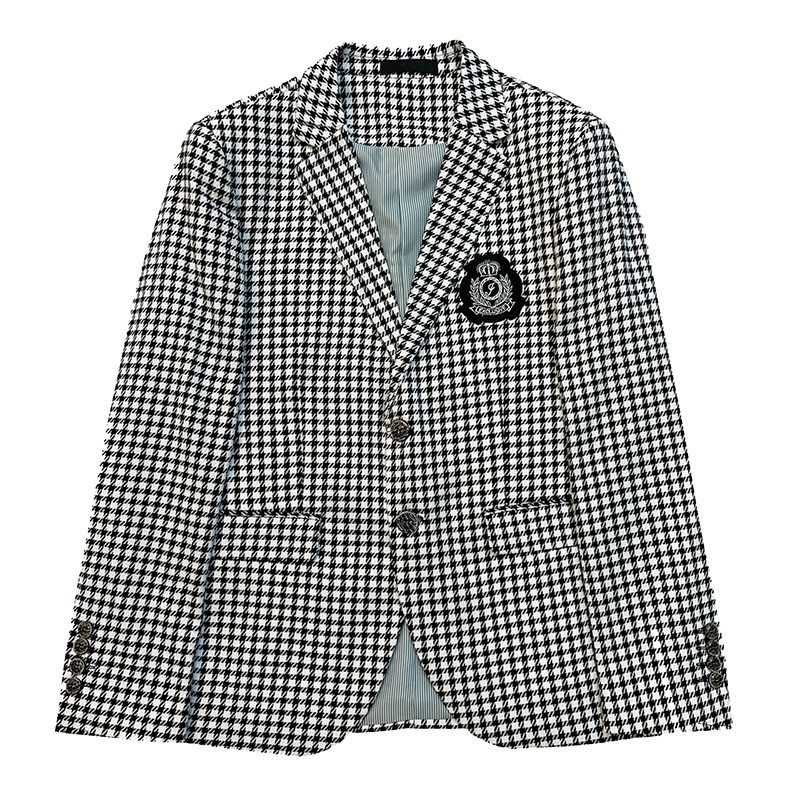 2025新款秋冬千鸟格休闲西服网红小西装胸章格子外套DX2207-P155,男装西服,星座197