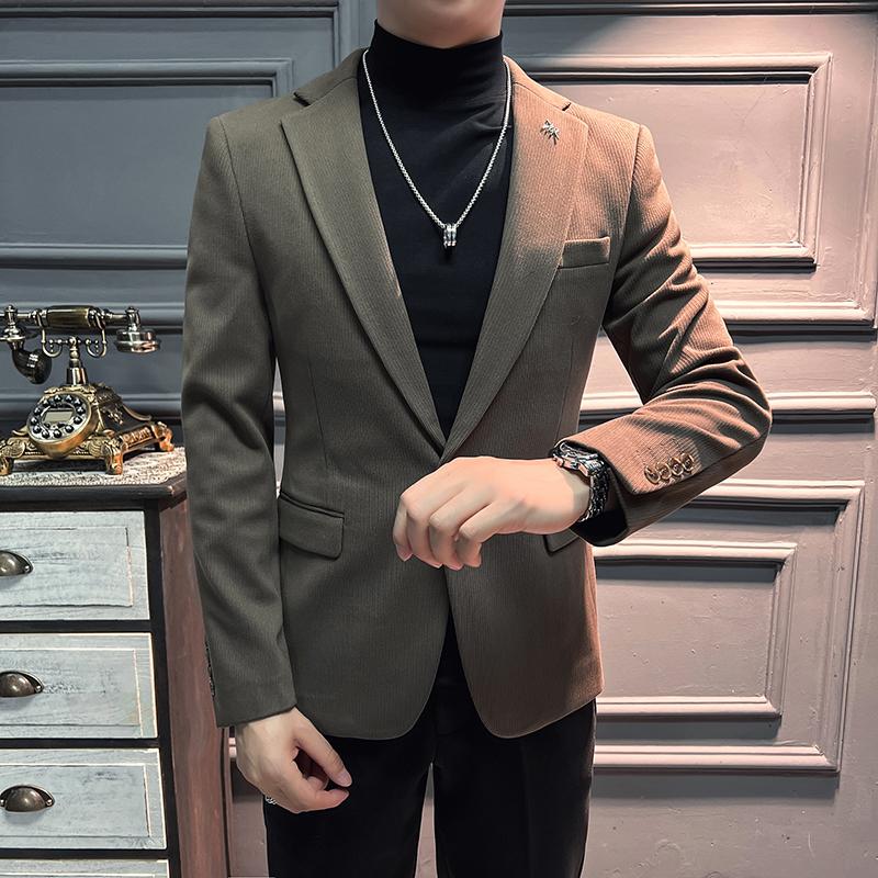 高品质新款毛呢加厚保暖西装男套装暗条纹卡其西服DX5516-P155,男装西服,星座197