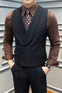 青果领双排扣马甲商务通勤新郎伴郎团黑色 单件马甲 MJ5502-P60图片