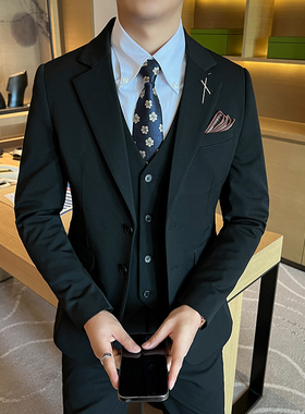 新款 高品质 大码男装 结婚套装商务套装三件套黑色SJT2402-P210