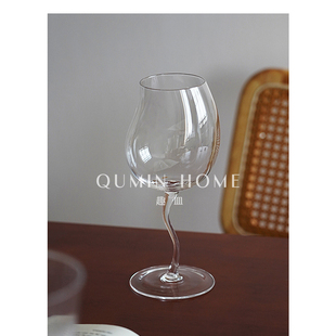 Qumin 创意啤梨形折弯高脚玻璃杯香槟甜酒杯葡萄酒杯红酒杯子 个性