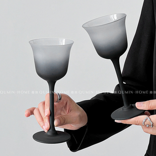 趣皿ins风复古高脚杯香槟杯家用葡萄酒杯个性 磨砂玻璃杯红酒杯子