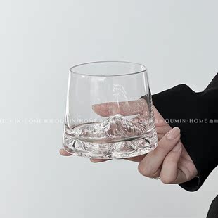 Qumin 观山杯中古高级感创意粉色山脉富士山杯家用玻璃威士忌酒杯