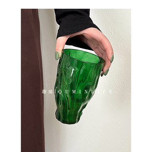 Qumin 波光粼粼 水波潋滟手工彩色玻璃水杯小众茶杯果汁咖啡牛奶