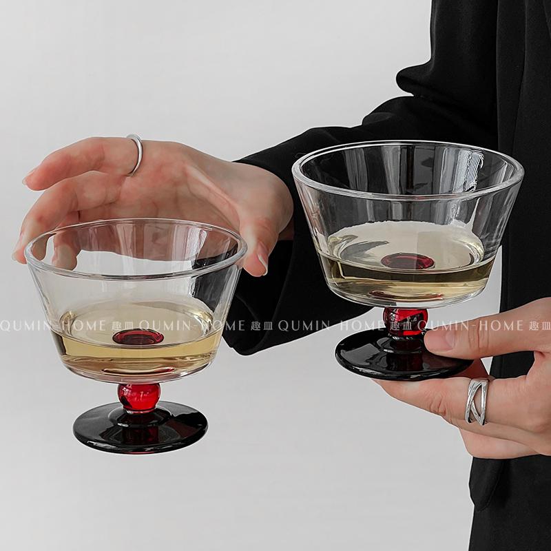 趣皿ins风冰美式咖啡杯玻璃杯子高级感冰淇淋杯威士忌酒杯甜品杯