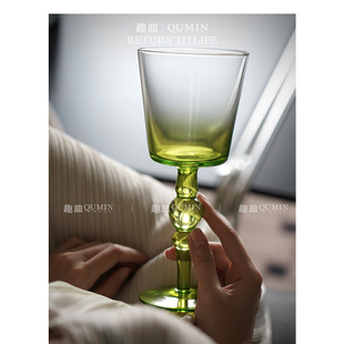 Qumin 小众复古清绿玻璃杯高颜值轻奢高脚杯红酒葡萄酒杯香槟杯子