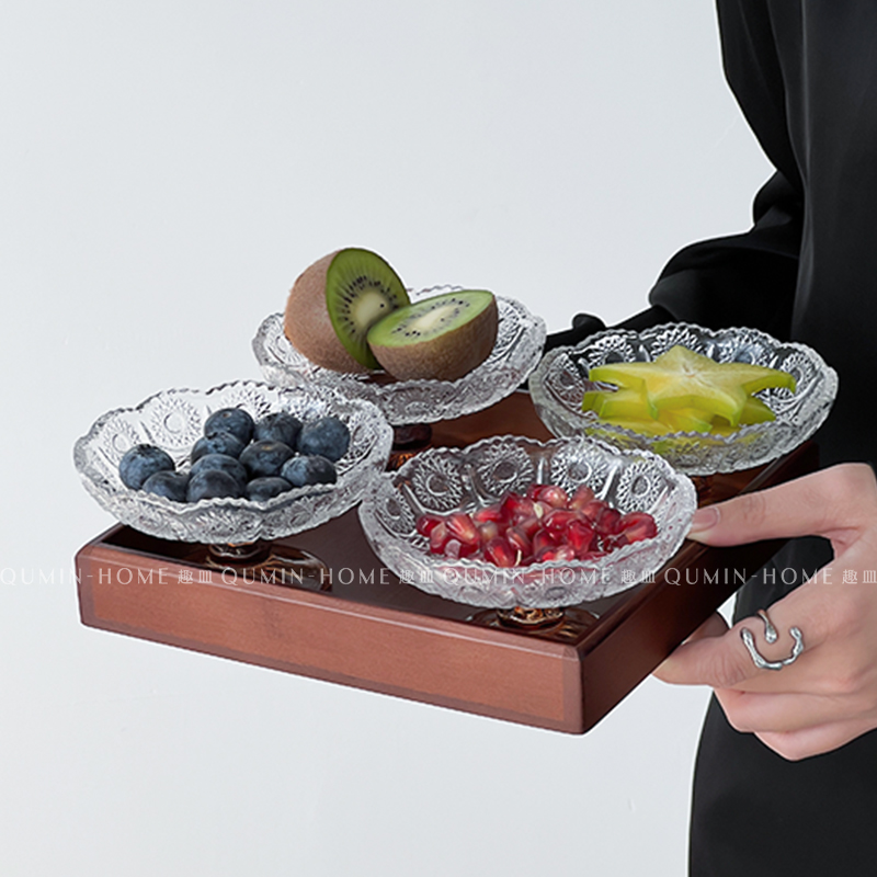 趣皿轻奢果盘零食盘创意茶几高脚水晶玻璃水果盘客厅家用瓜子盘子