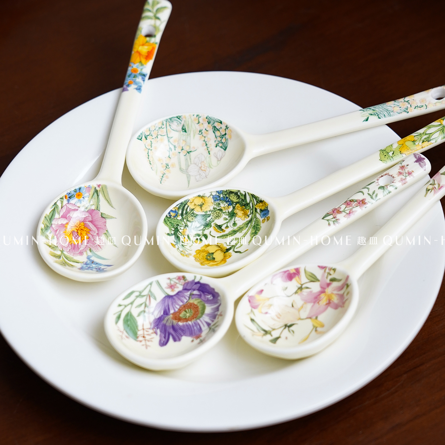 趣皿陶瓷勺子家用高颜值汤勺长柄圆头盛汤舀粥调羹饭勺甜品蜂蜜勺