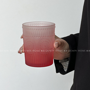 女咖啡杯冷饮杯 趣皿太阳花杯浮雕磨砂玻璃杯女高颜值水杯2024新款