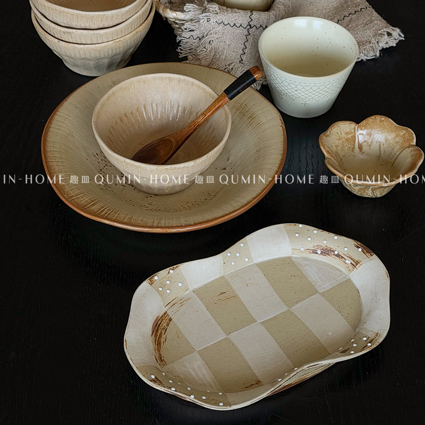 趣皿中古系列一人食陶瓷餐具家用米饭碗瓷器套装汤碗西餐盘子水杯,餐饮具,餐具瓷器套装,淘宝优惠券,粉丝福利购,淘宝优惠卷