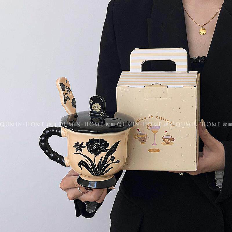趣皿复古风马克杯古典陶瓷杯子情侣水杯高颜值咖啡杯女精致伴手礼