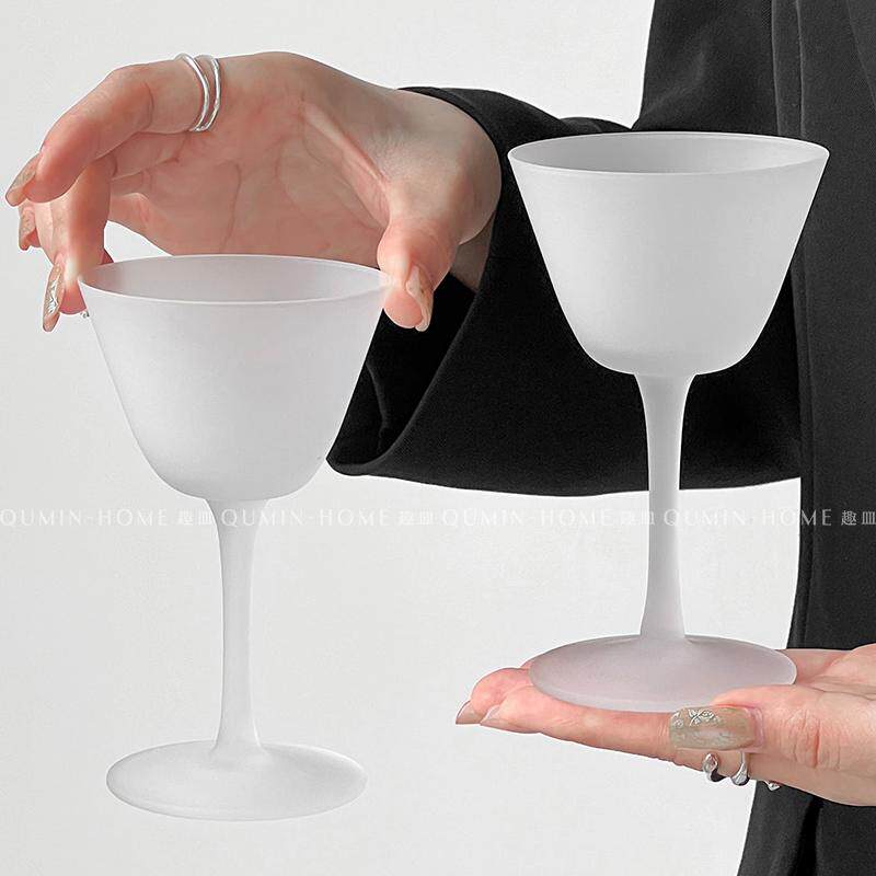 趣皿ins风日式香槟杯磨砂质感高脚杯鸡尾酒杯创意玻璃杯葡萄酒杯