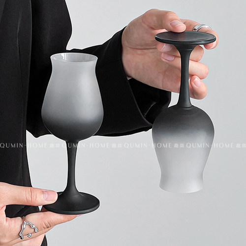 趣皿ins风磨砂质感玻璃红酒杯高脚香槟杯子家用轻奢高档葡萄酒杯