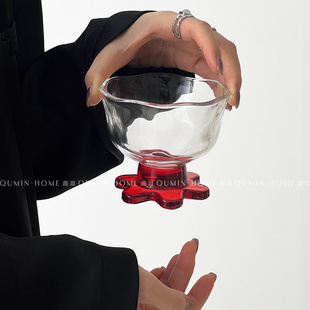 趣皿 ins星花红底甜品杯玻璃杯女高颜值高脚杯咖啡杯子轻奢高级感