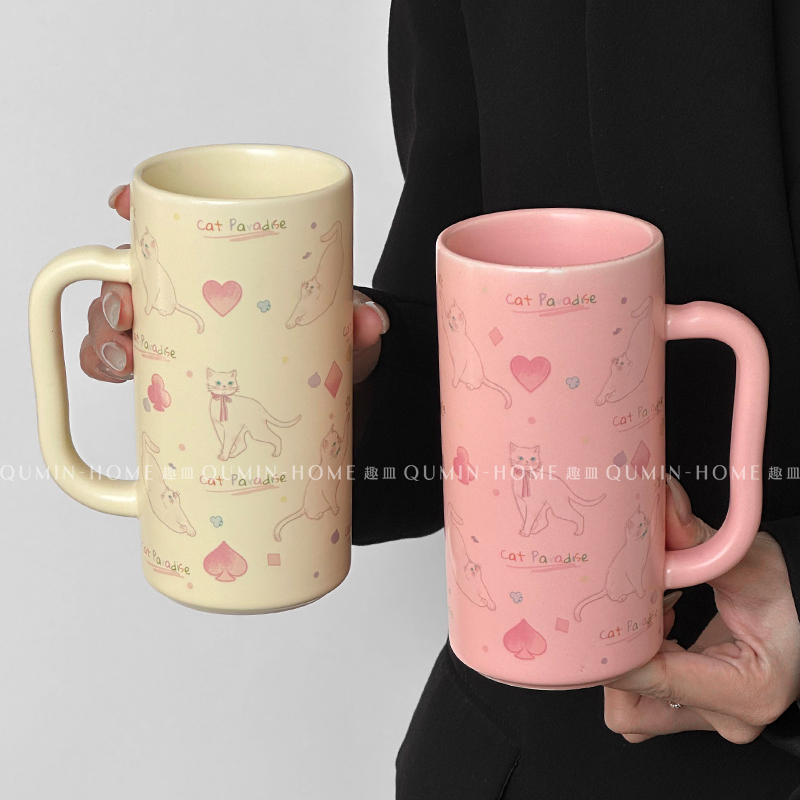 趣皿猫咪可爱马克杯卡通陶瓷杯情侣水杯家用咖啡杯送男女生日礼物