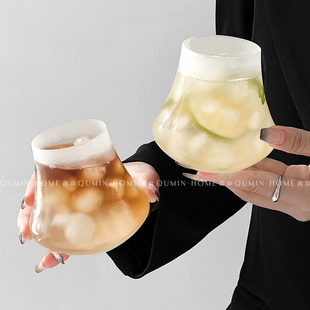 ins小众磨砂质感轻薄玻璃水杯饮品杯冰美式拿铁简约轻奢冷饮杯子