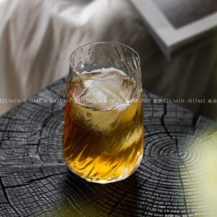 趣皿ins风透明玻璃杯子家用气泡水杯小众设计冷饮杯果汁杯咖啡杯