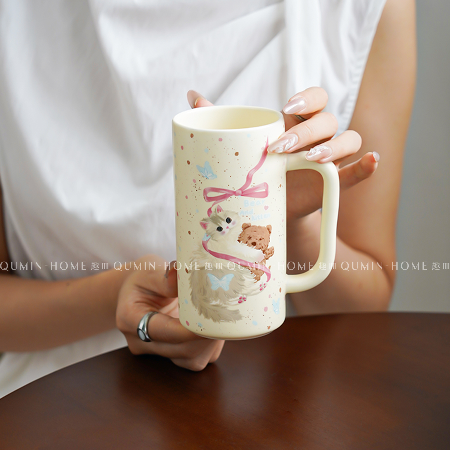 趣皿ins可爱喝水杯子家用卡通陶瓷杯创意马克杯早餐牛奶杯咖啡杯